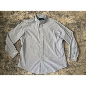 Ralph Lauren Shirt Mens Custom Fit 17 Gingham Check Button Down Long Sleeve Blue